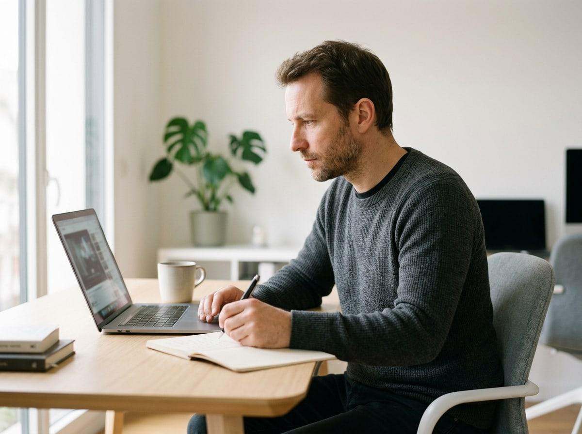 Professionnel qui suit un module de formation à jour sur son ordinateur